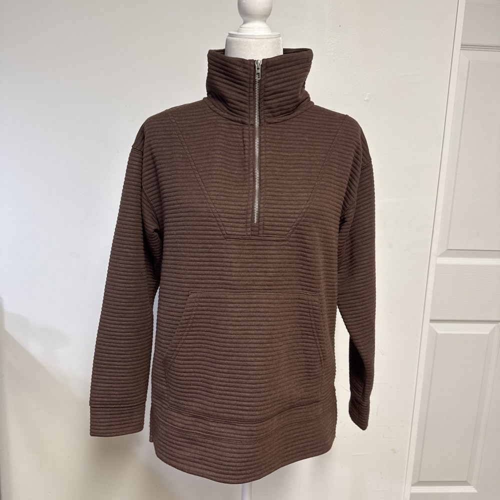 Kirkland Signature Women's Half Zip Kangaroo Pocket, Brown, Size SP EUC